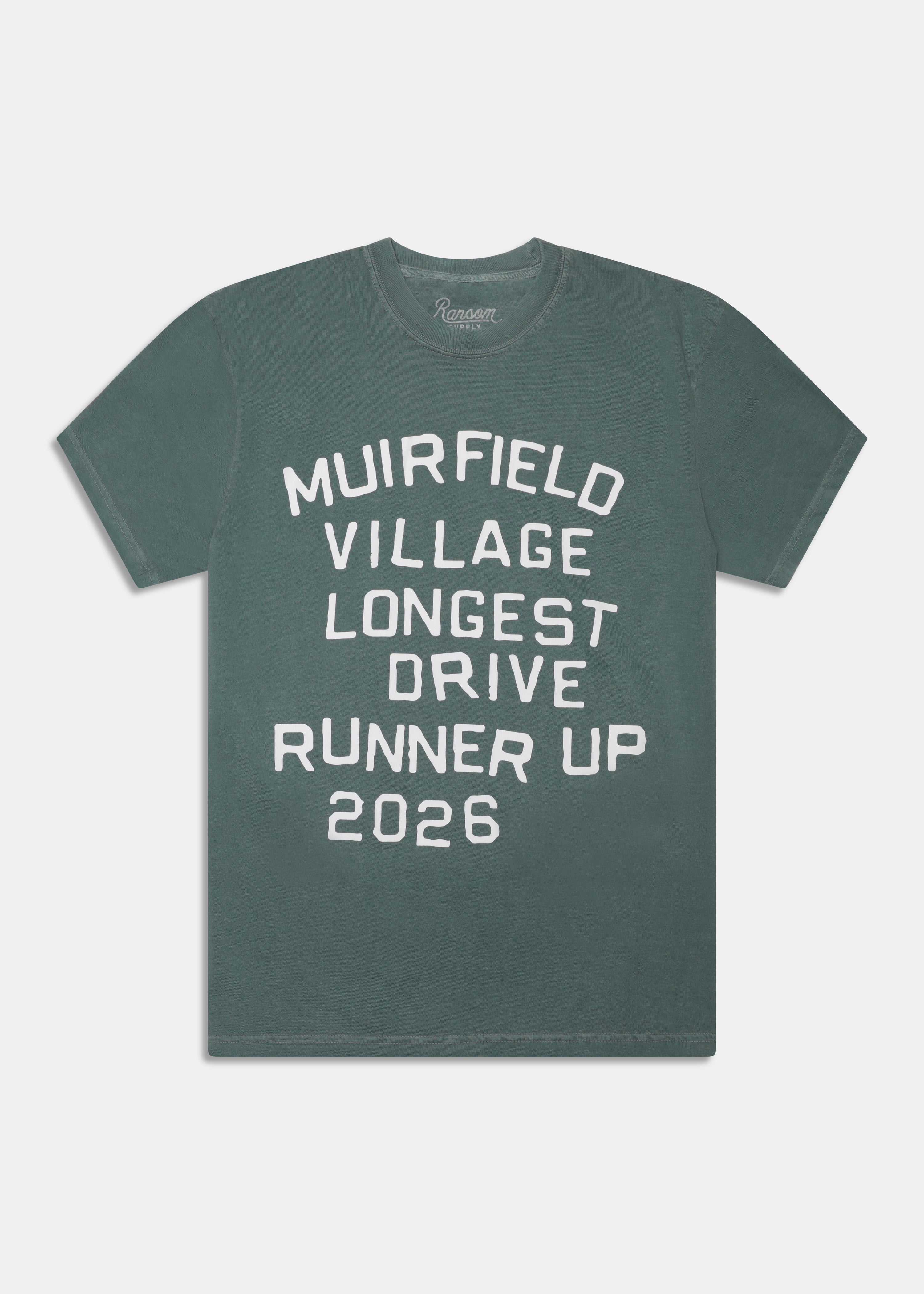 Longest Drive Tee in Faded Green with stacked-text front print