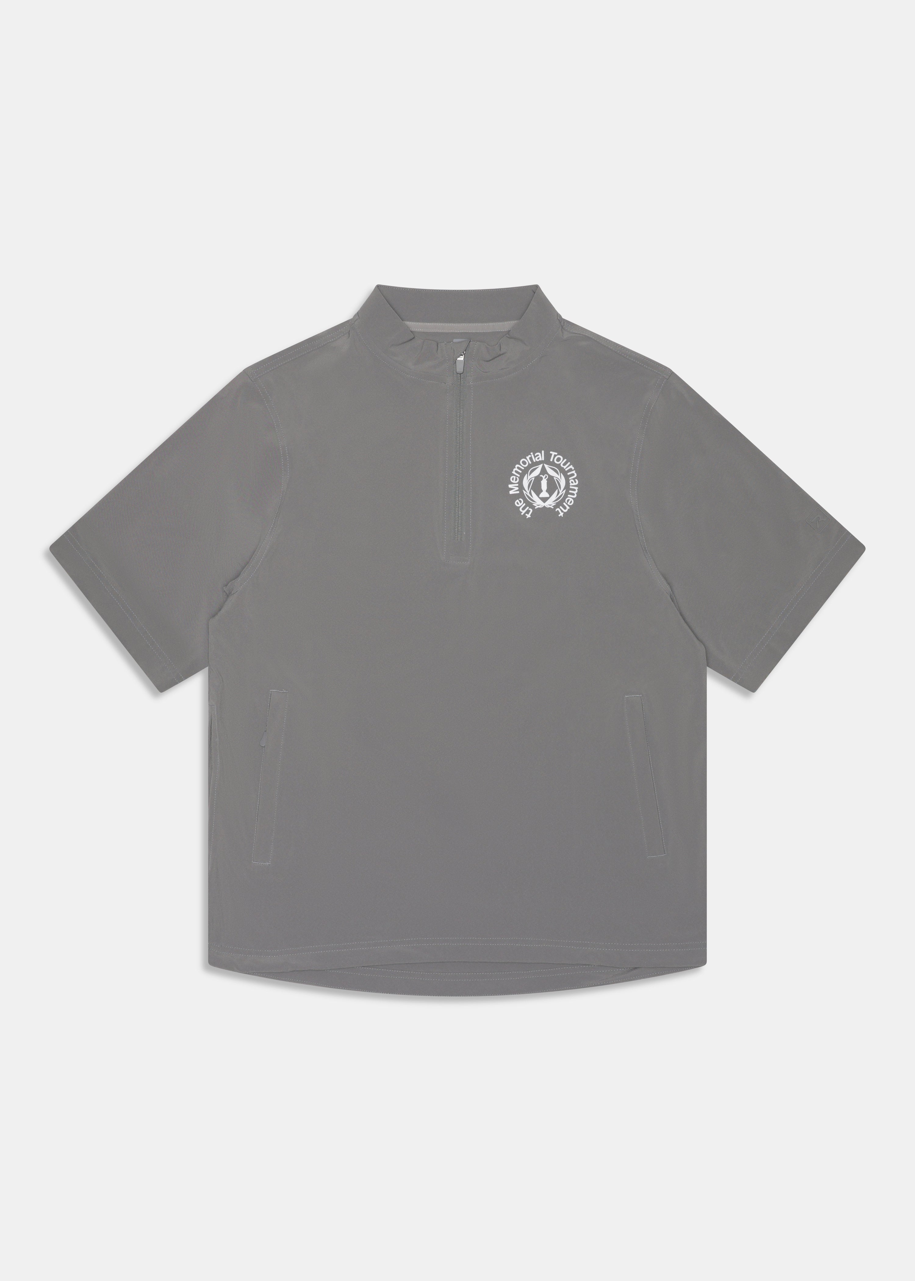 Memorial Q-Zip Windshirt in Charcoal, front view with embroidered chest crest
