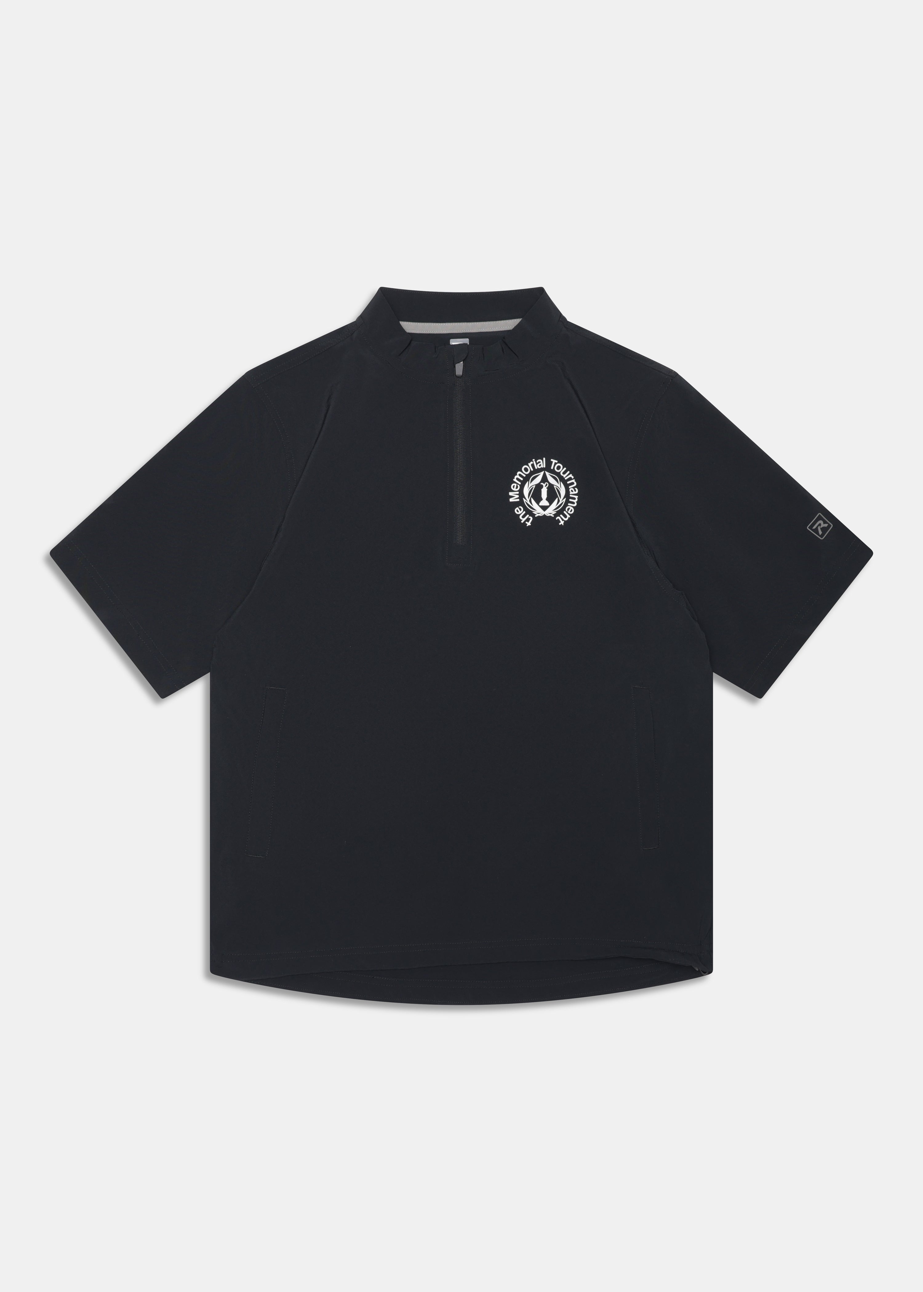 Memorial Q-Zip Windshirt in Black, front view with embroidered chest crest