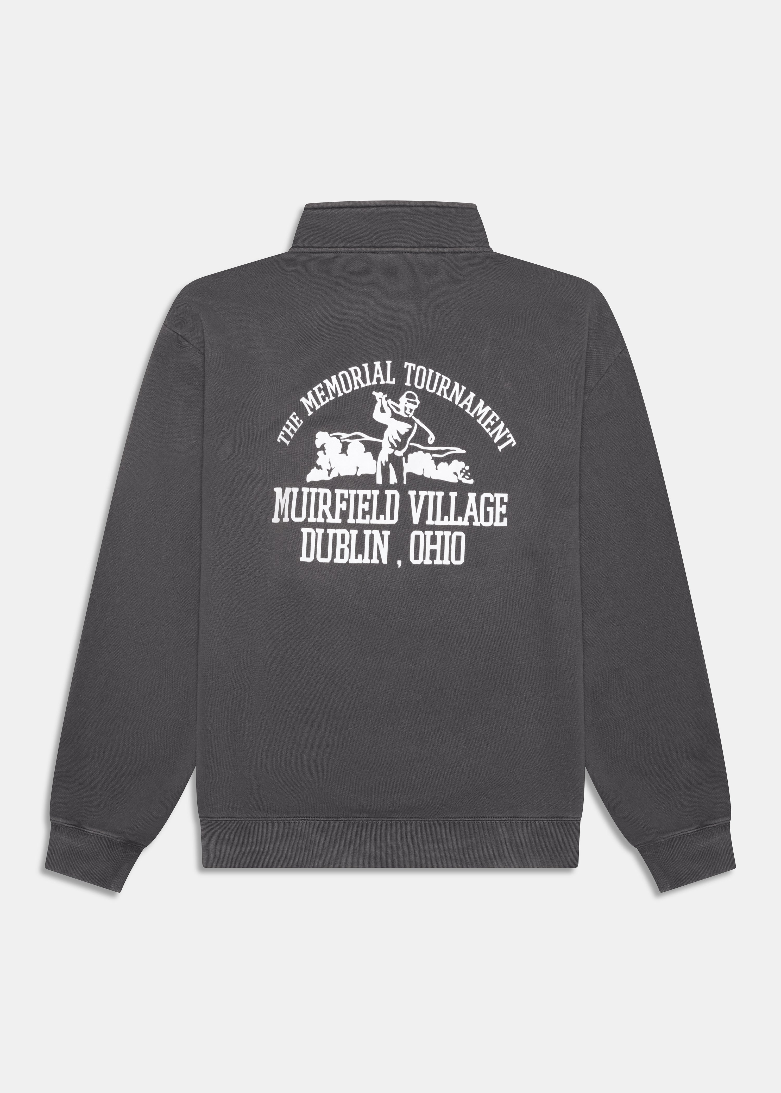 Muirfield Village Q-Zip in Faded Black, embroidered shield crest detail