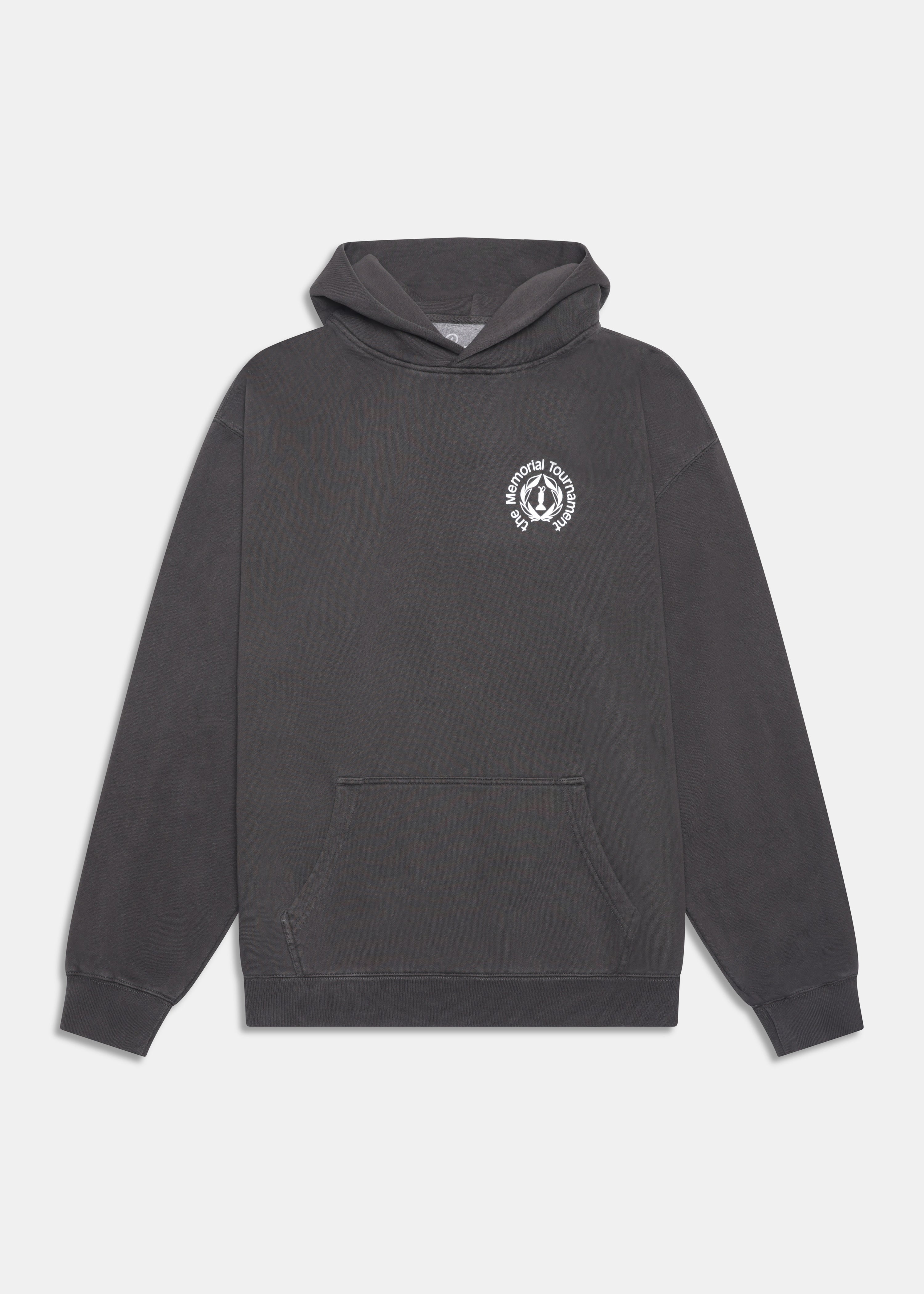 Flag Hoodie in Faded Black, back view with flag-and-fifty graphic