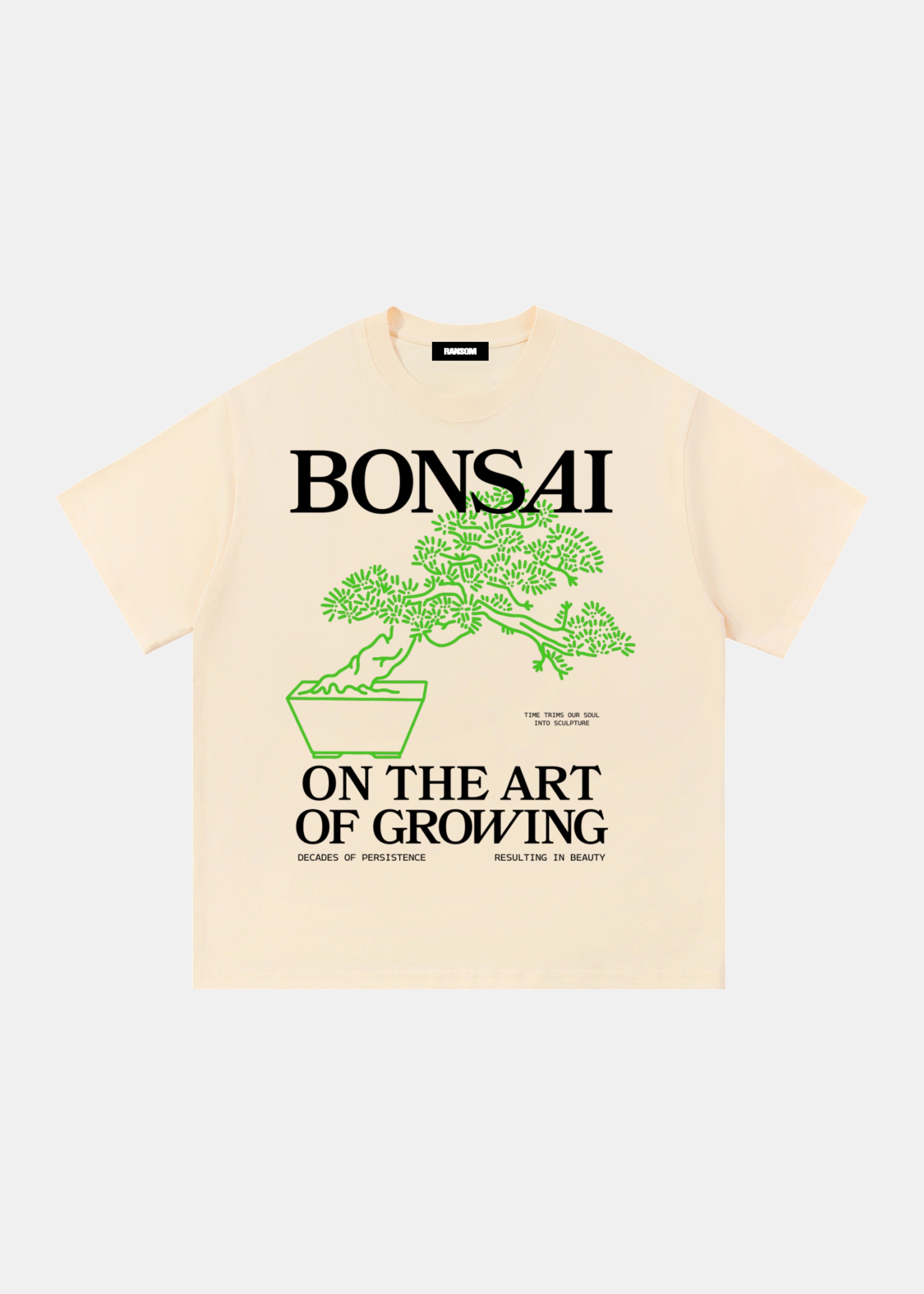 Bonsai On The Art Of Growing tee in apricot by Ransom Supply, front