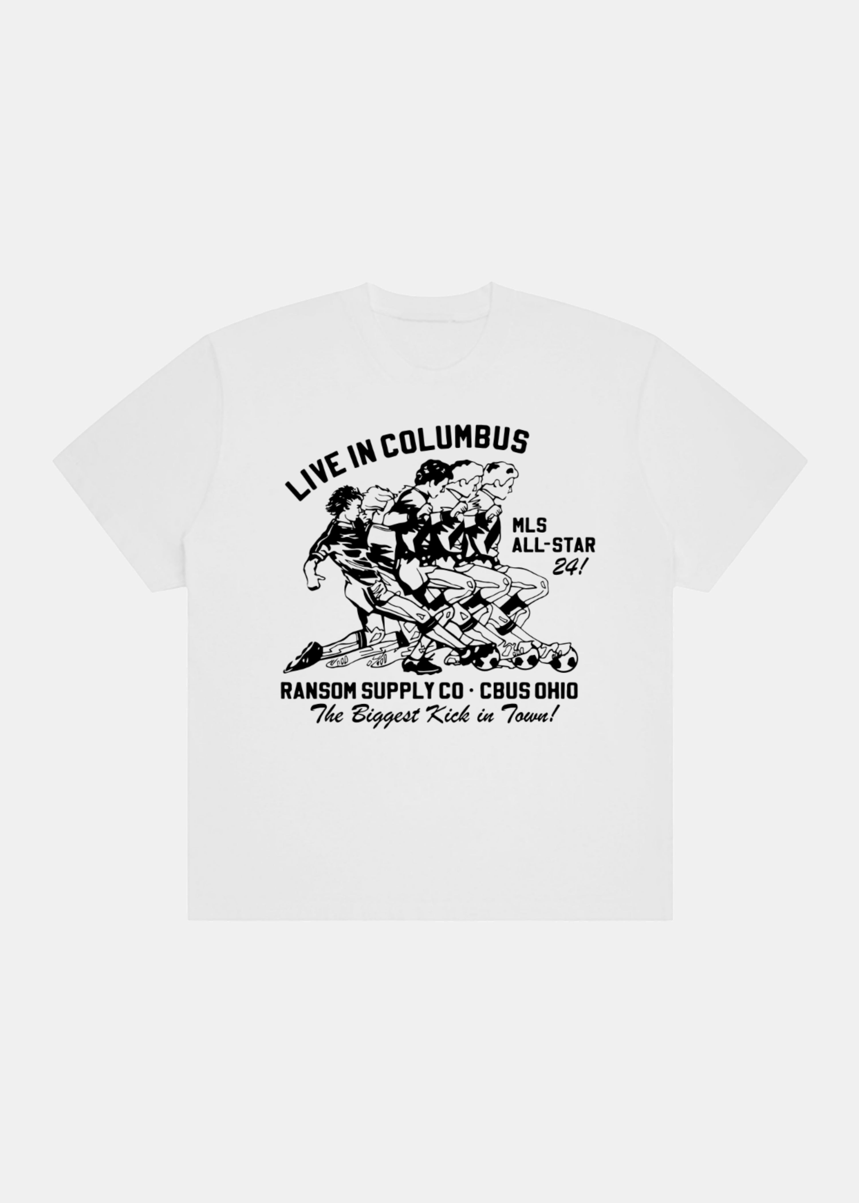MLS Live In Cbus tee in white by Ransom Supply, front