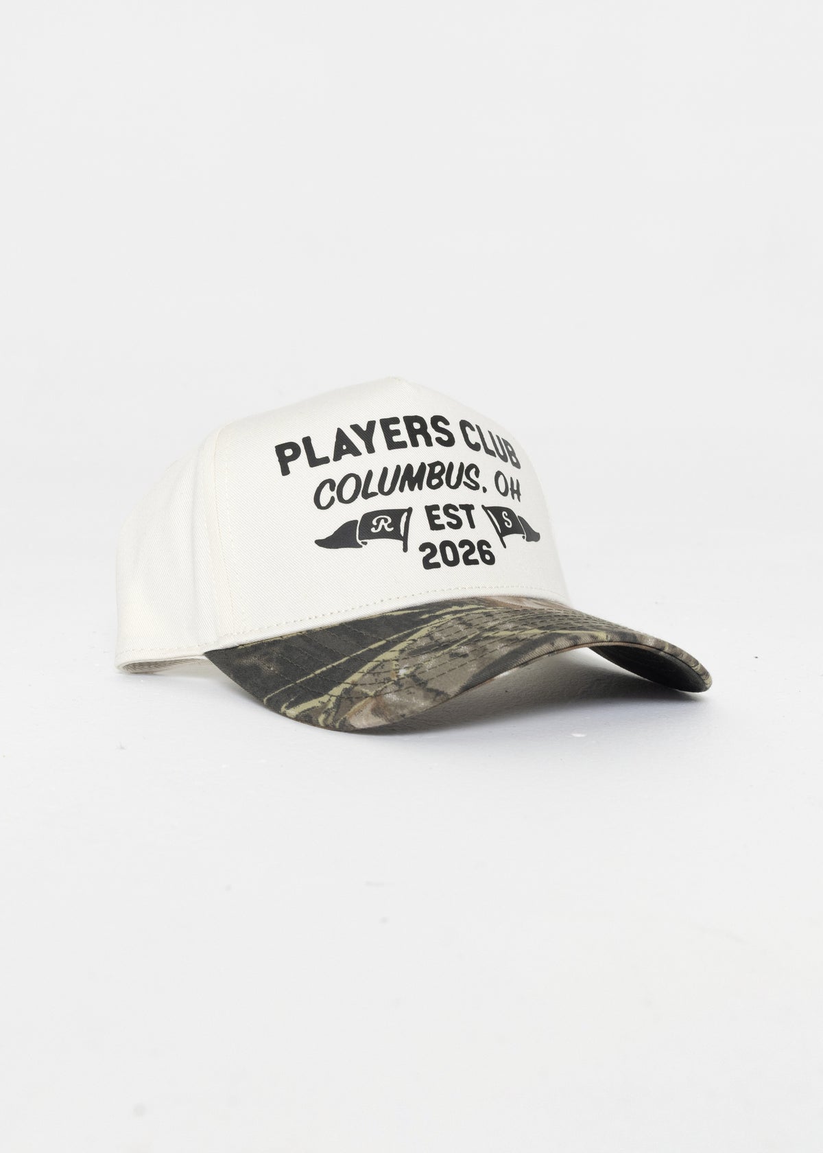 Players Club hat in camo/bone by Ransom Supply, angle