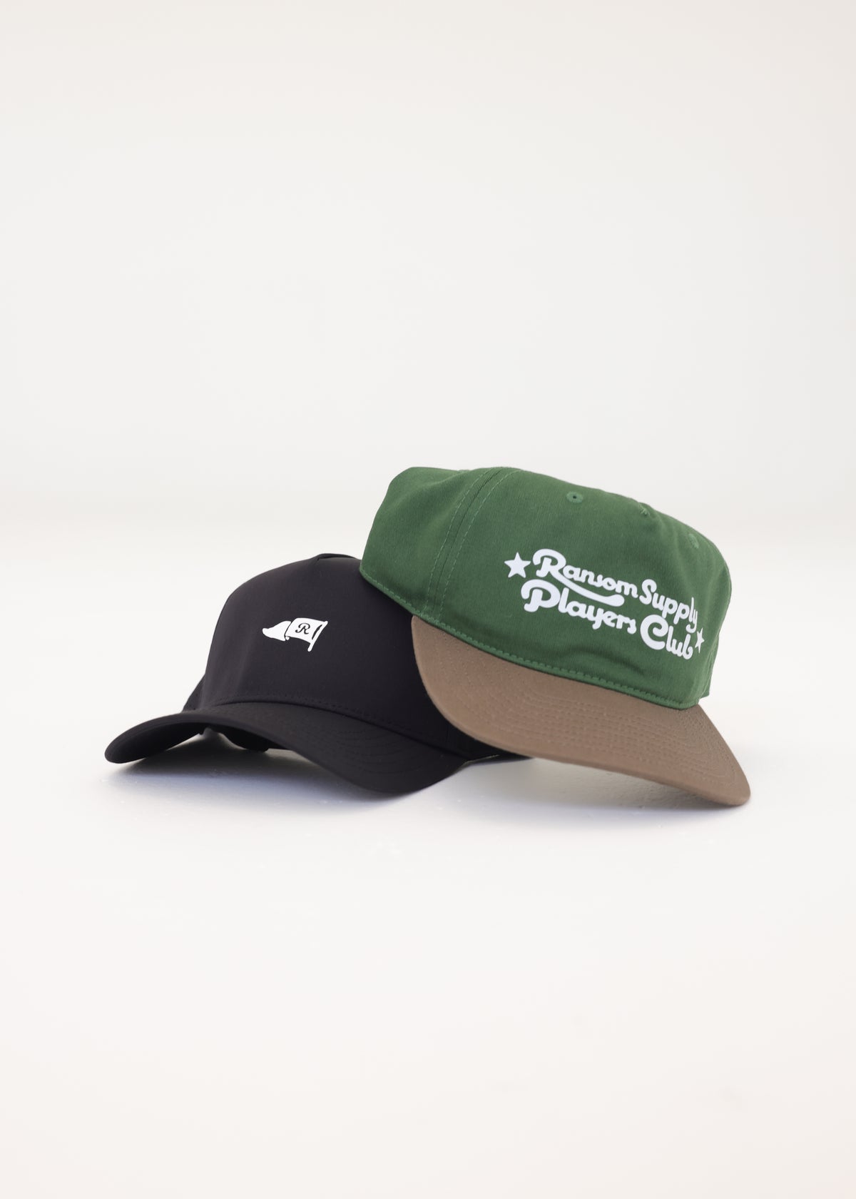 Players Club script hat and R Flag hat by Ransom Supply