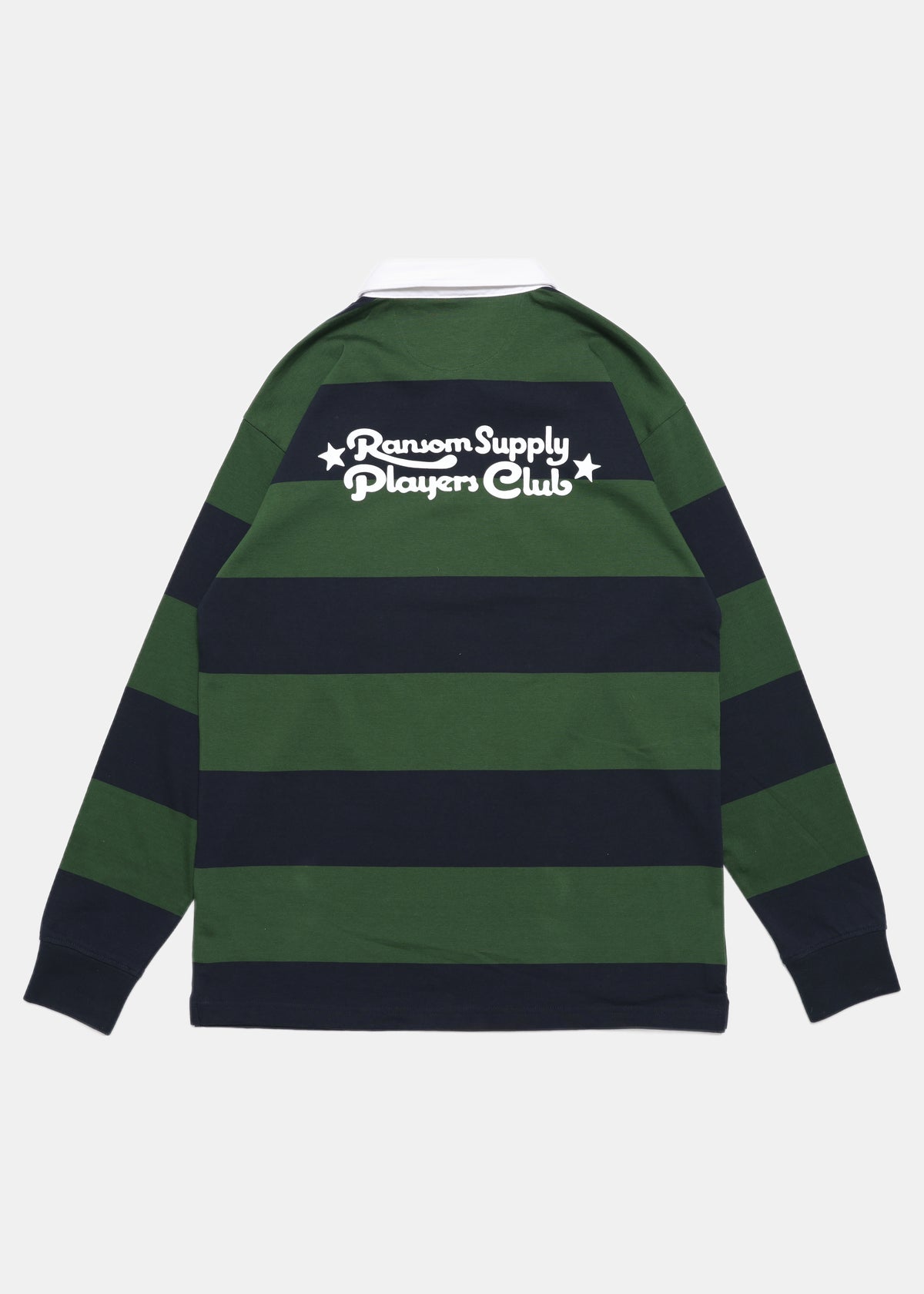 Players Club rugby in green/navy stripe by Ransom Supply, back