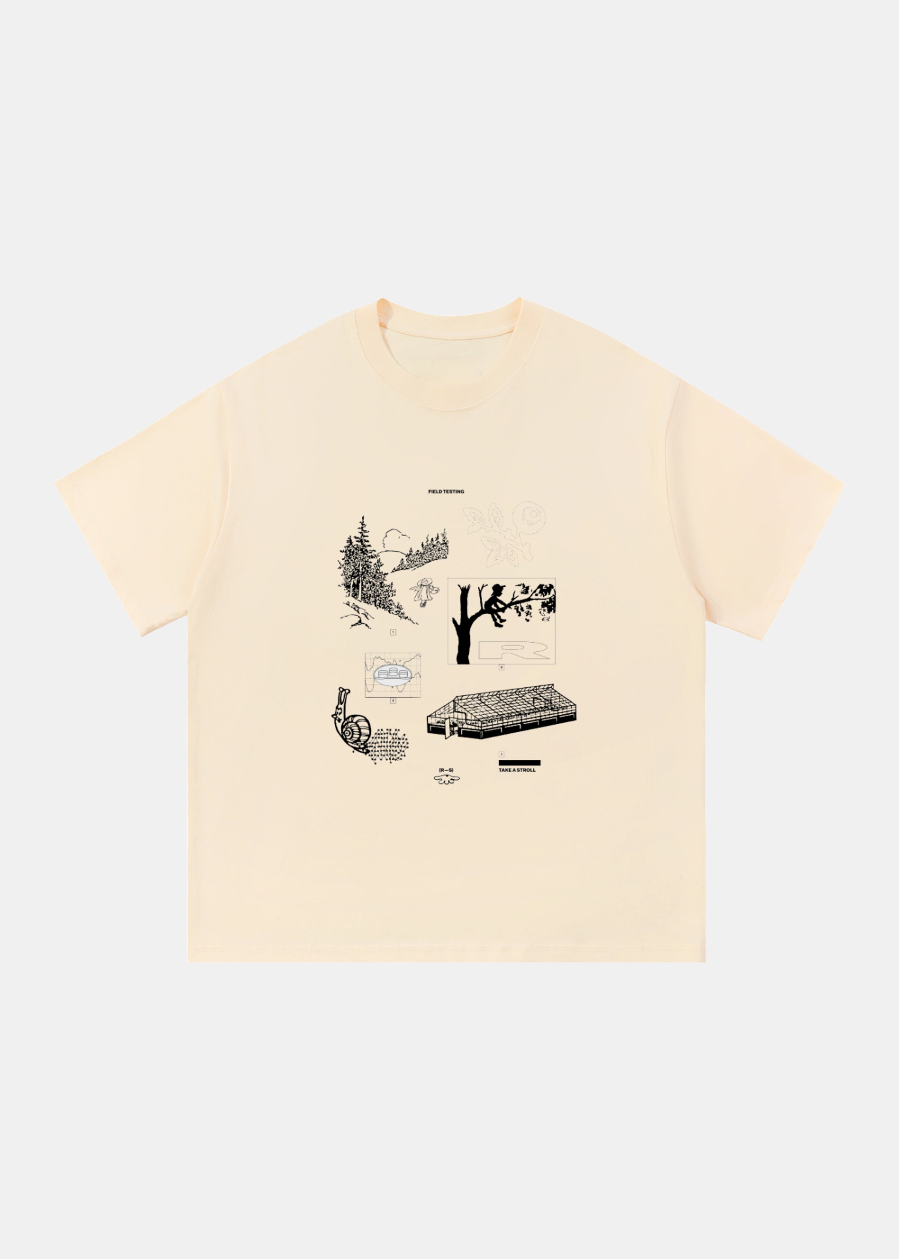 Field Testing tee in apricot by Ransom Supply, front
