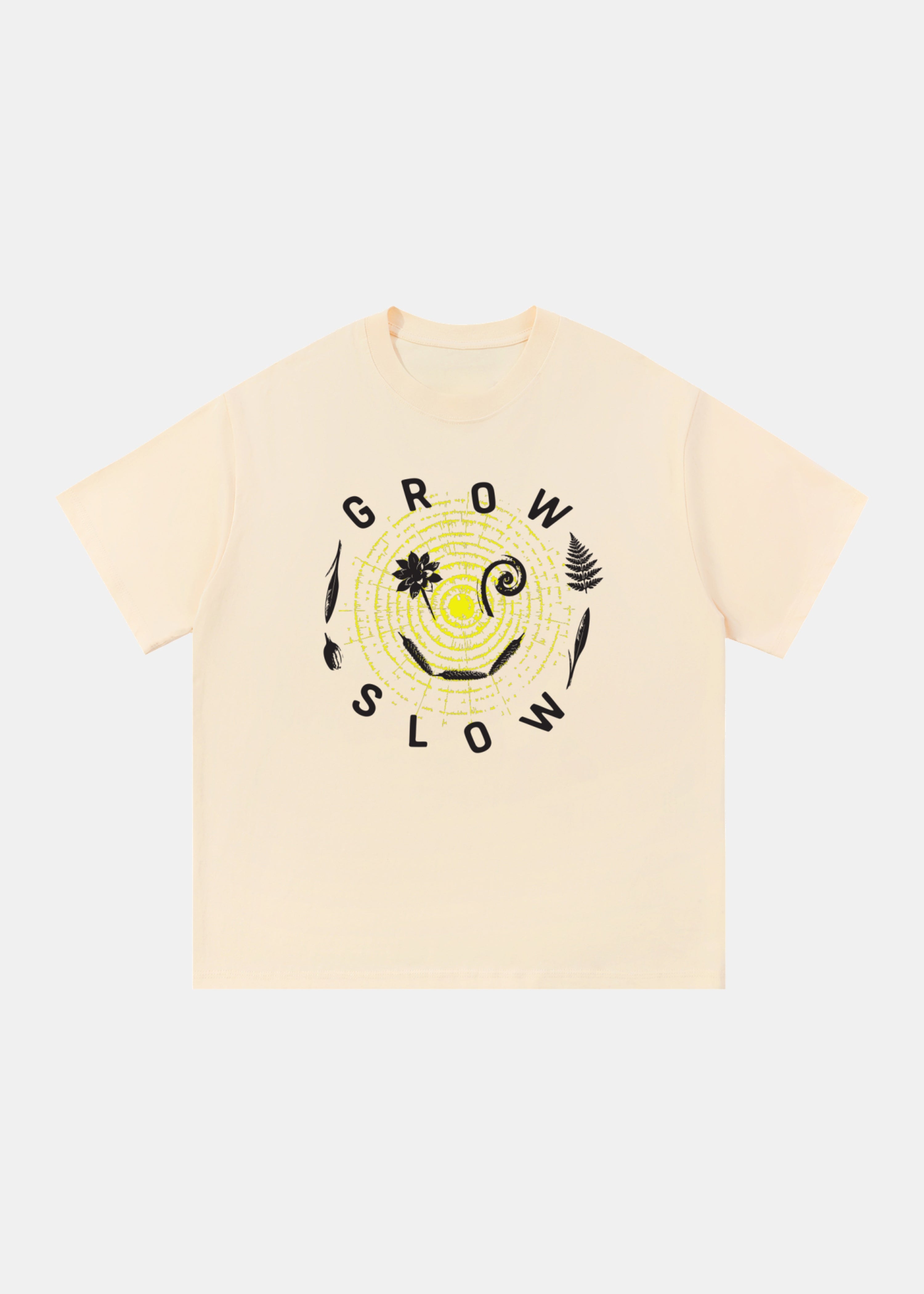 Grow Slow spiral tee in apricot by Ransom Supply, front