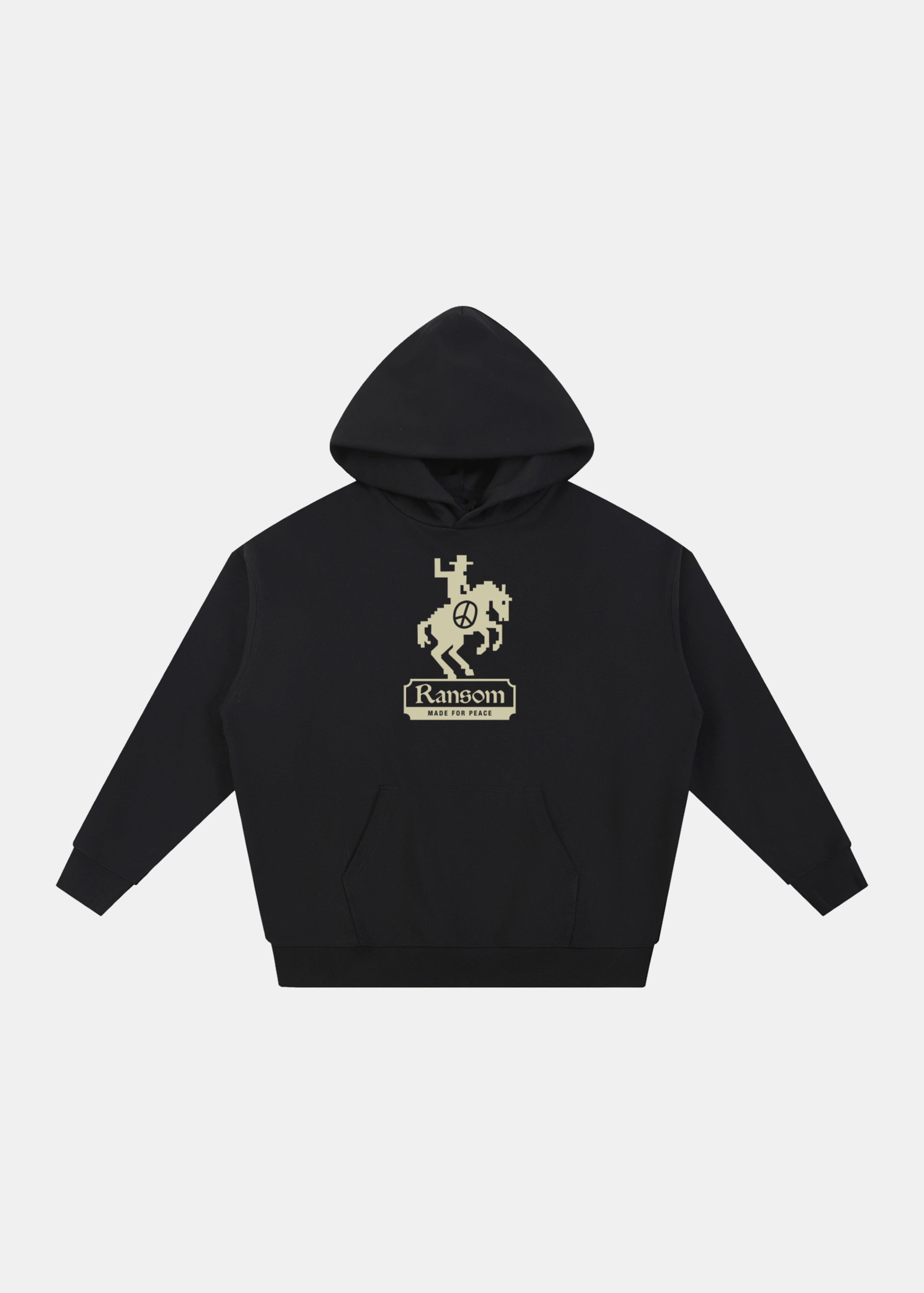 Made For Peace crest hoodie in black by Ransom Supply, front