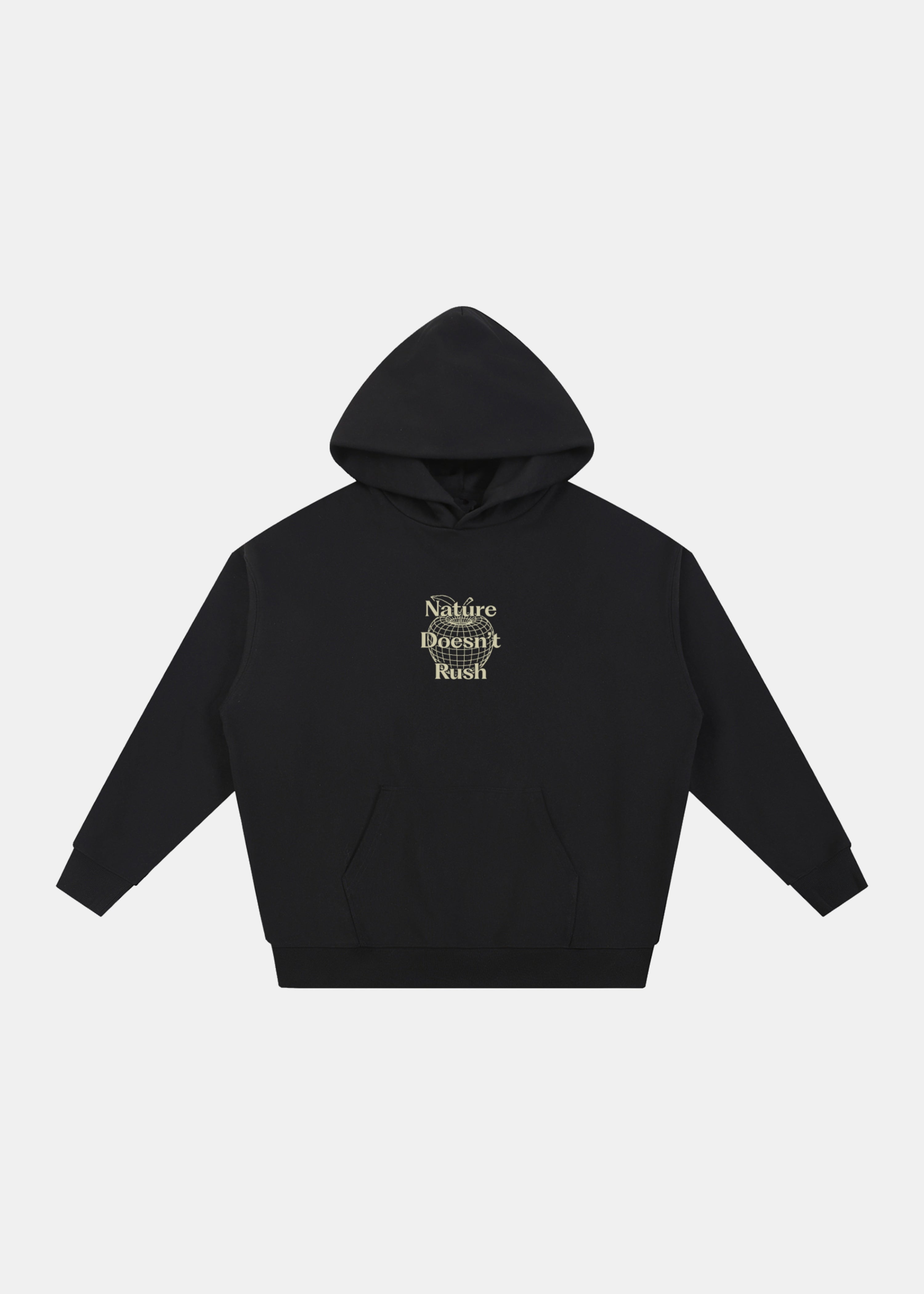 Nature Doesn't Rush hoodie in black by Ransom Supply, front