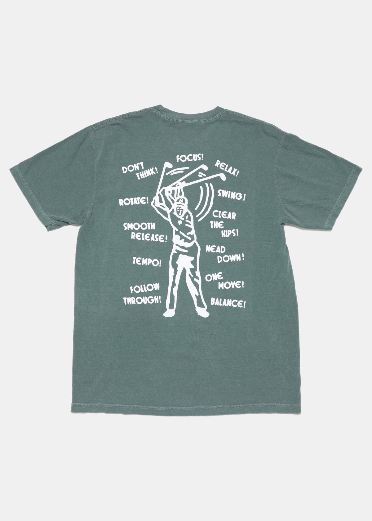 Swing Thoughts tee in blue spruce by Ransom Supply, back