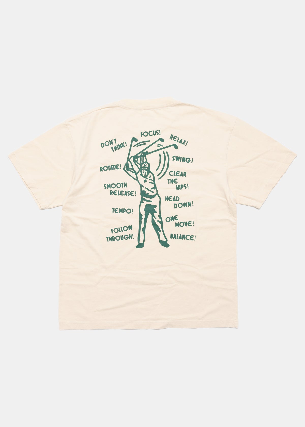 Swing Thoughts tee in off white by Ransom Supply, back