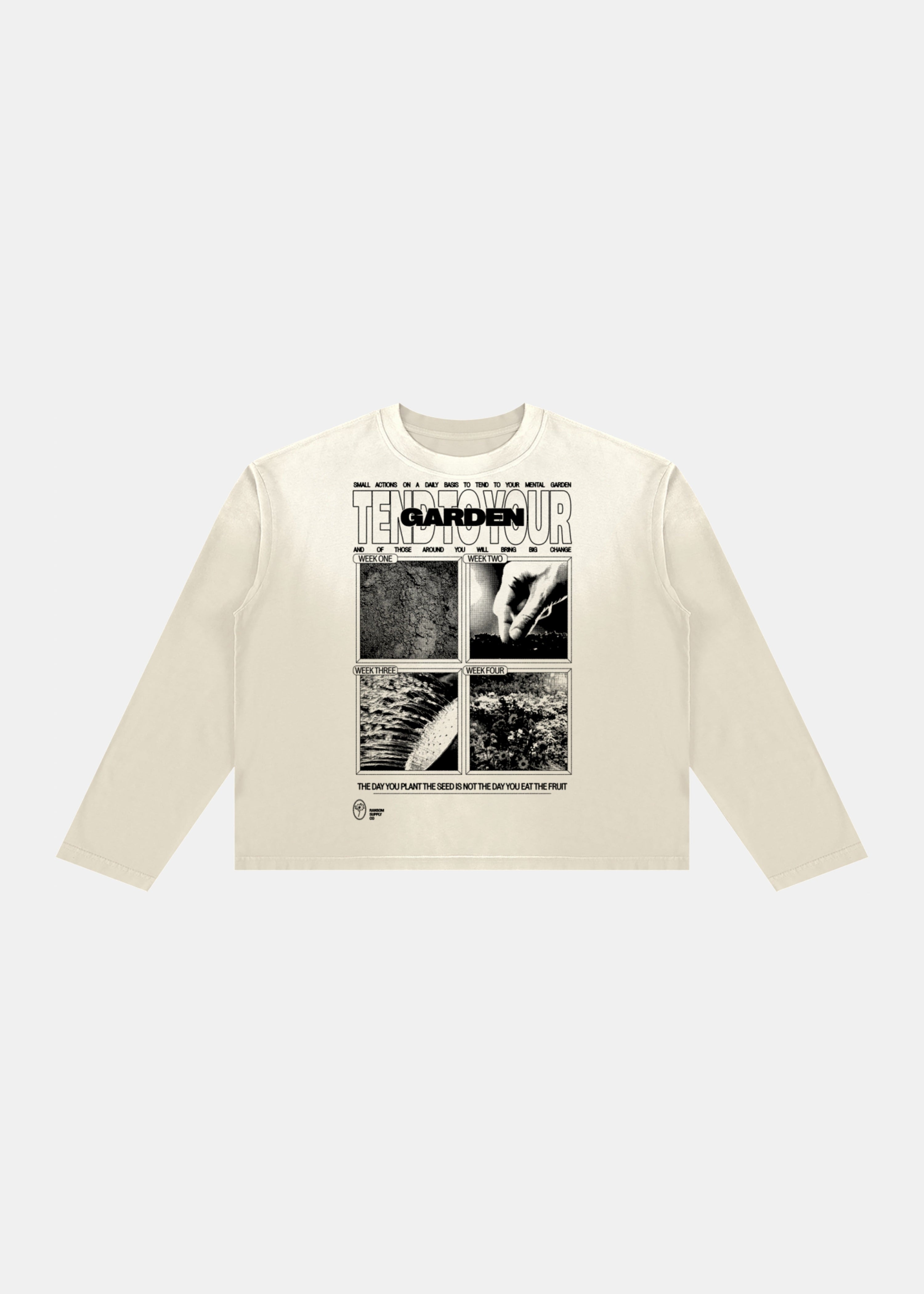 Tend To Your Garden long sleeve in cement by Ransom Supply, front