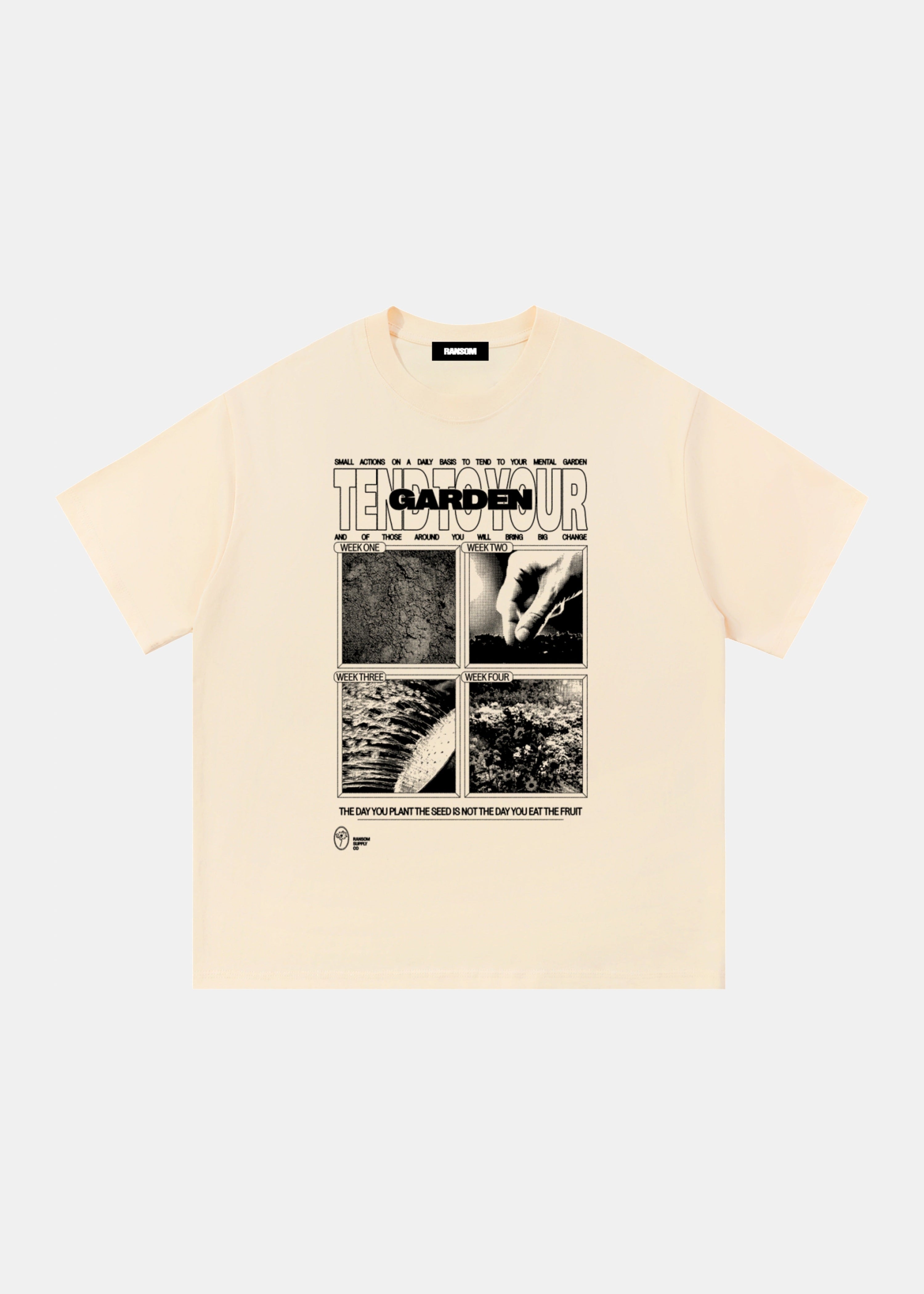 Tend To Your Garden tee in apricot by Ransom Supply, front